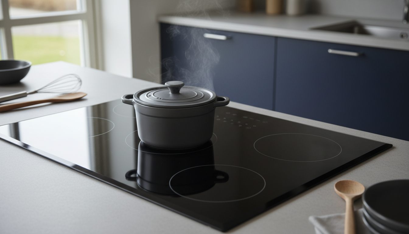 Gram komfur — kogeplade set ovenfra med gryde